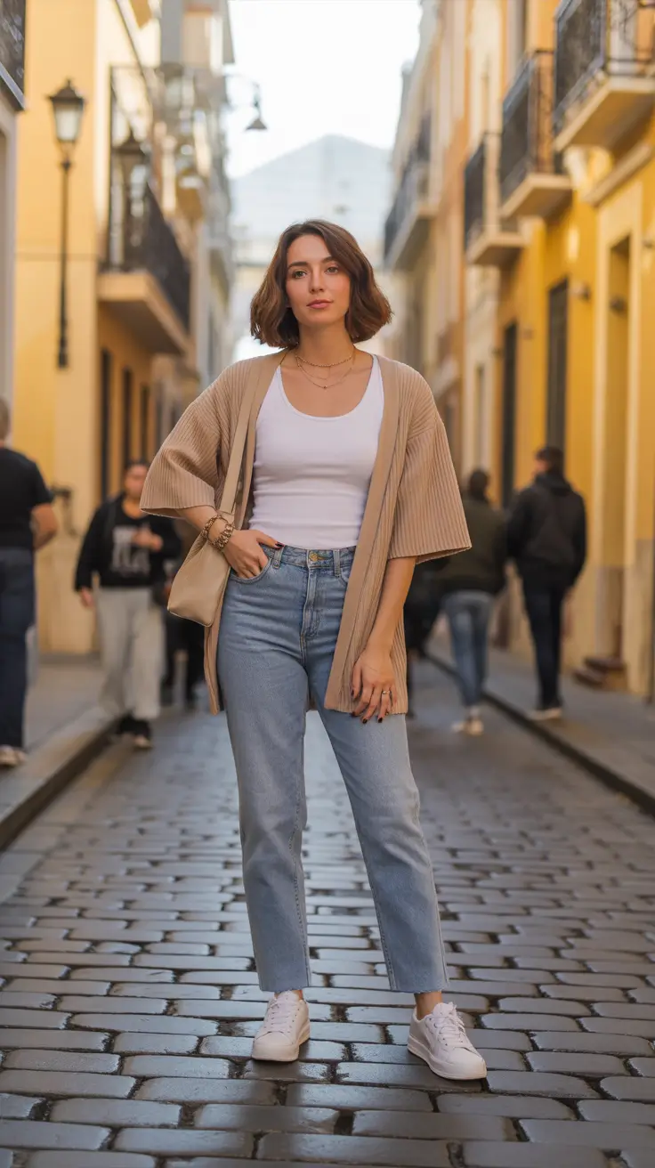 Cozy Spring Vacation Outfits 2026 Beige Kimono Layer For Cobblestone Wandering