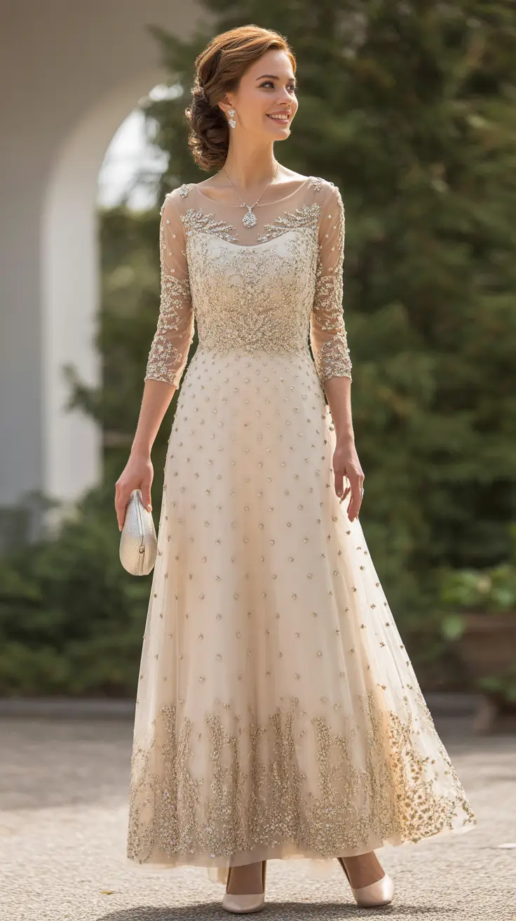 radiant spring wedding outfit 2026 - Ivory And Gold Details With Classic Spring Grace