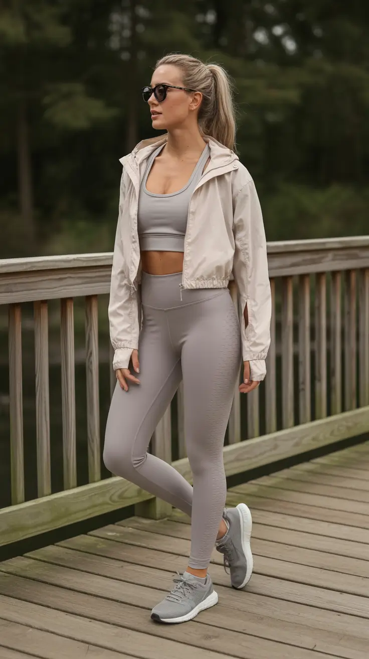 modern spring workout outfits 2026 - Cool Gray Set For Trail Walks And Fresh Air