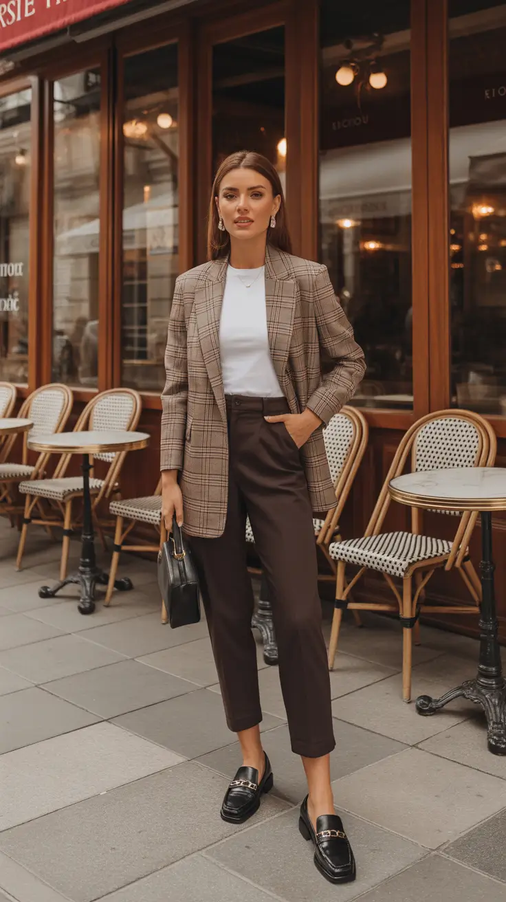 office spring workwear 2026 - Plaid Blazer And Loafers For A Crisp City Morning