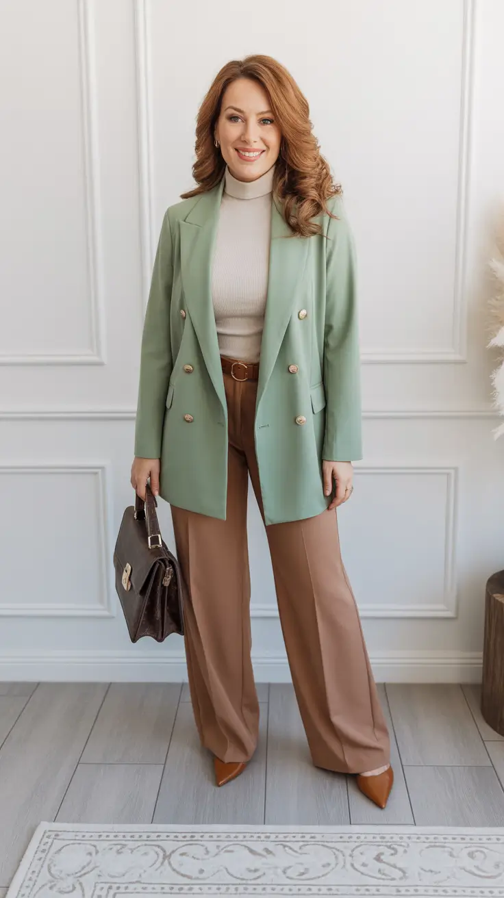 office spring workwear 2026 - Sage Blazer With Wide Leg Trousers For A Soft Power Moment