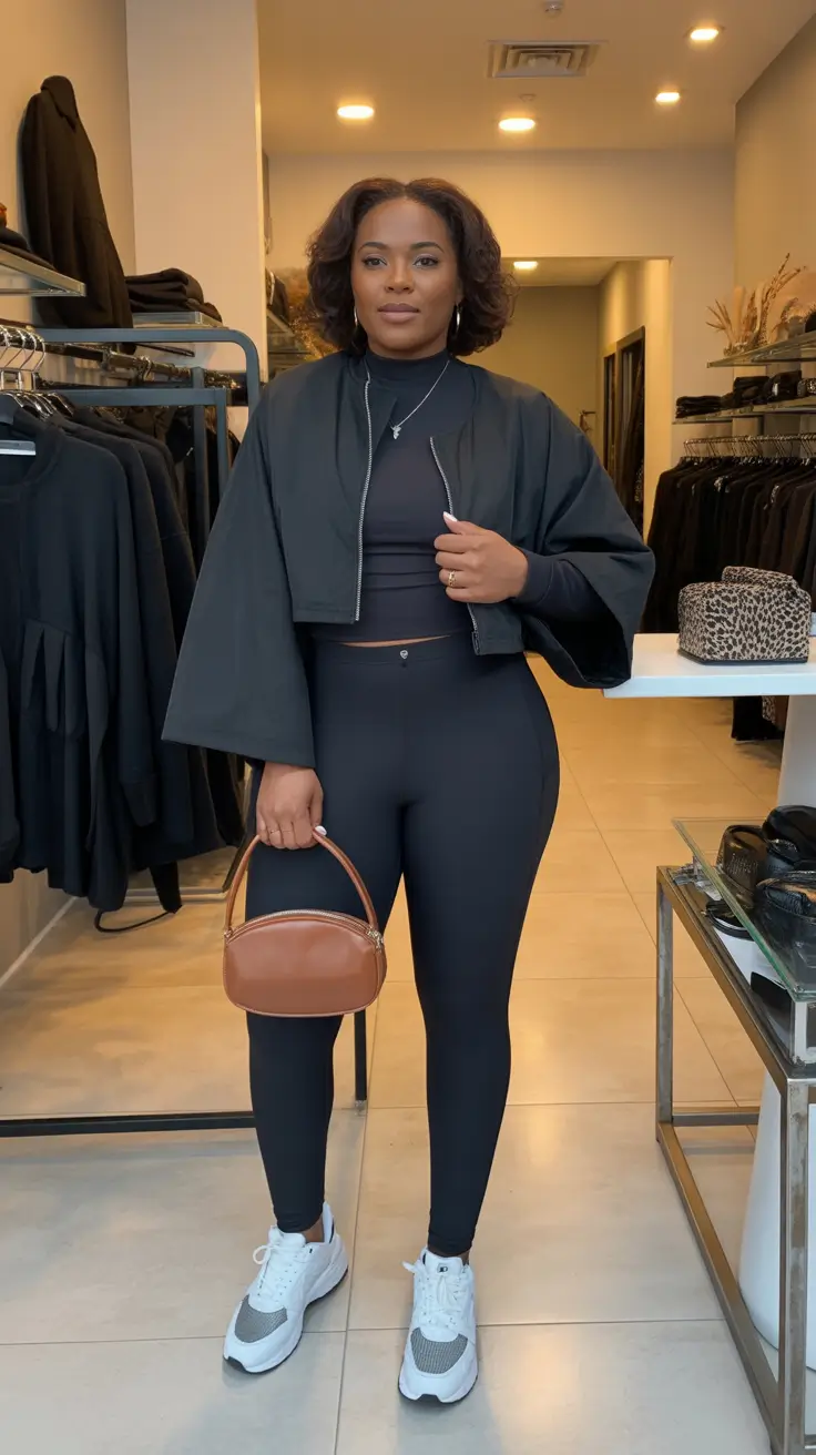 Stylish outfits for Black women 2026 - All-Black Athleisure With A Sleek, Boutique-Level Layer