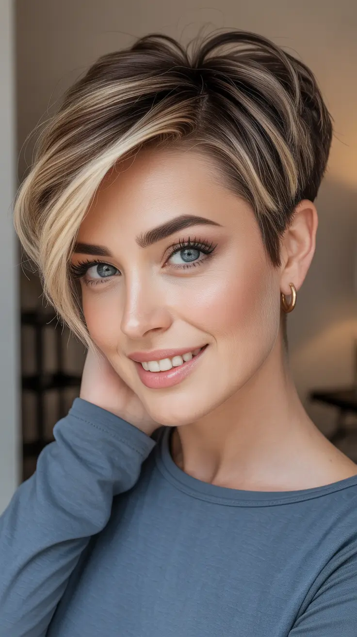 Trendy pixie haircuts 2026 - Swept Blonde Undercut Pixie With Flirty Fringe