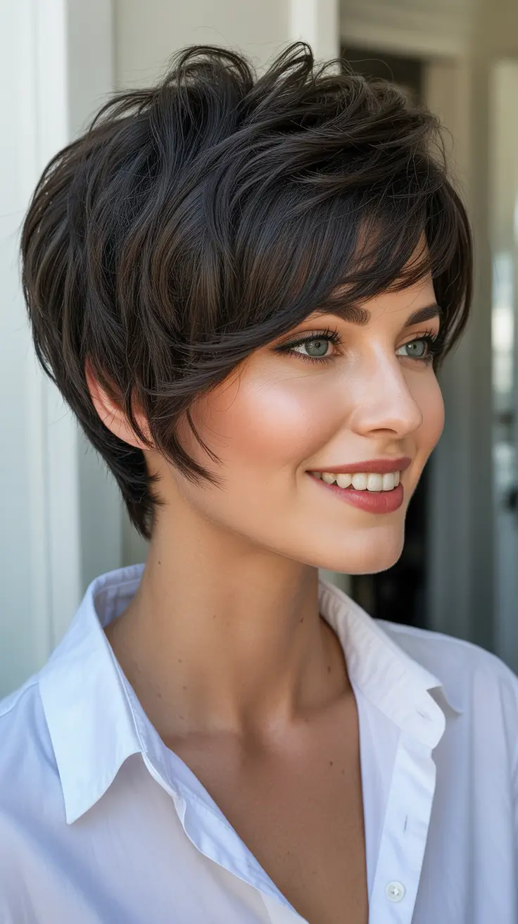 Trendy pixie haircuts 2026 - Tousled Volume Pixie With Soft Side Bangs