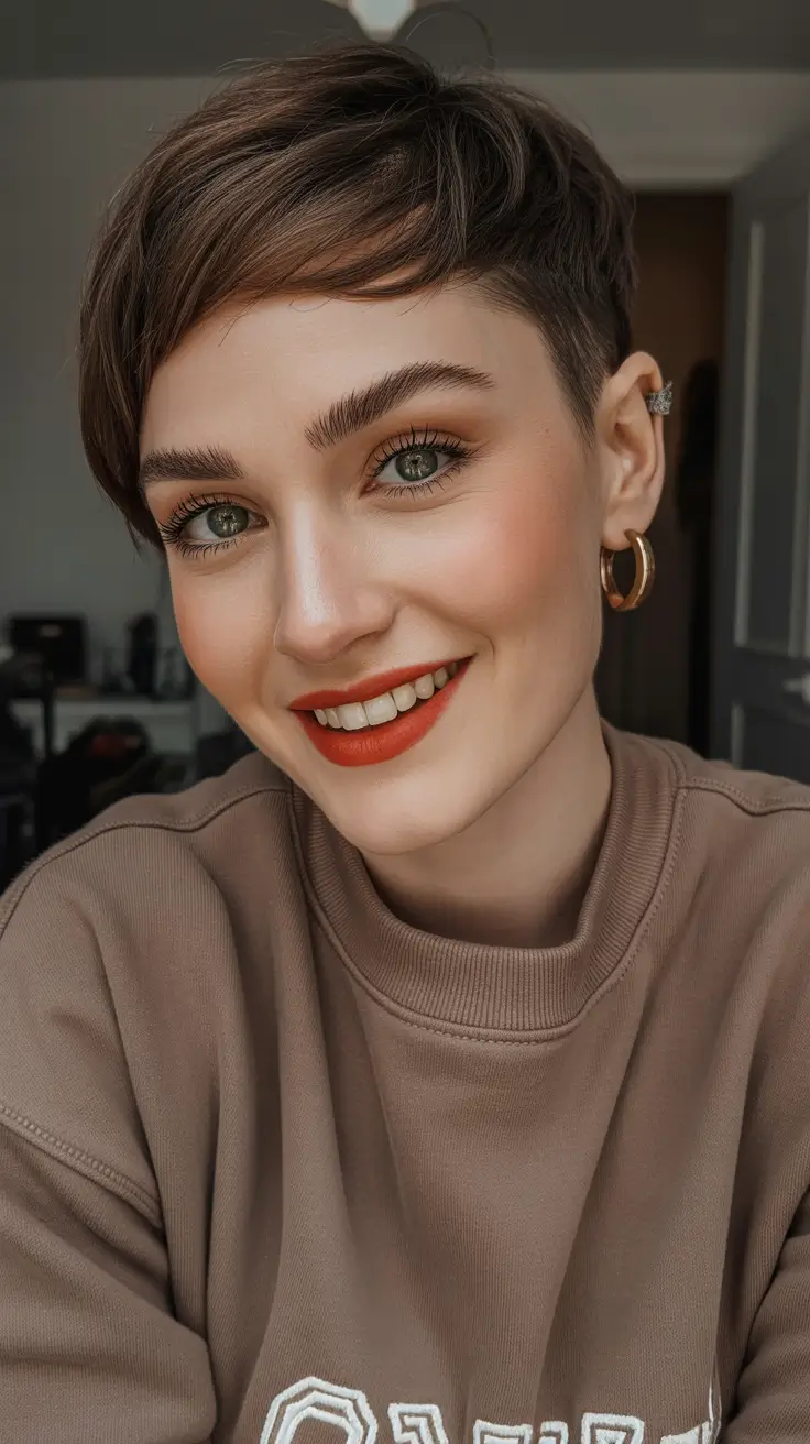 Trendy pixie haircuts 2026 - Clean Micro Pixie With Soft Texture And Bright Lip Energy