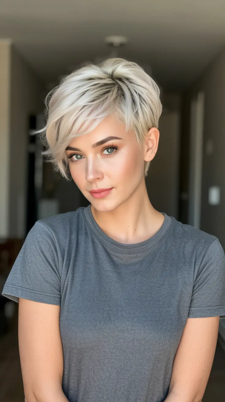 Trendy pixie haircuts 2026 - Platinum Pixie With Airy Volume And A Side Swoop