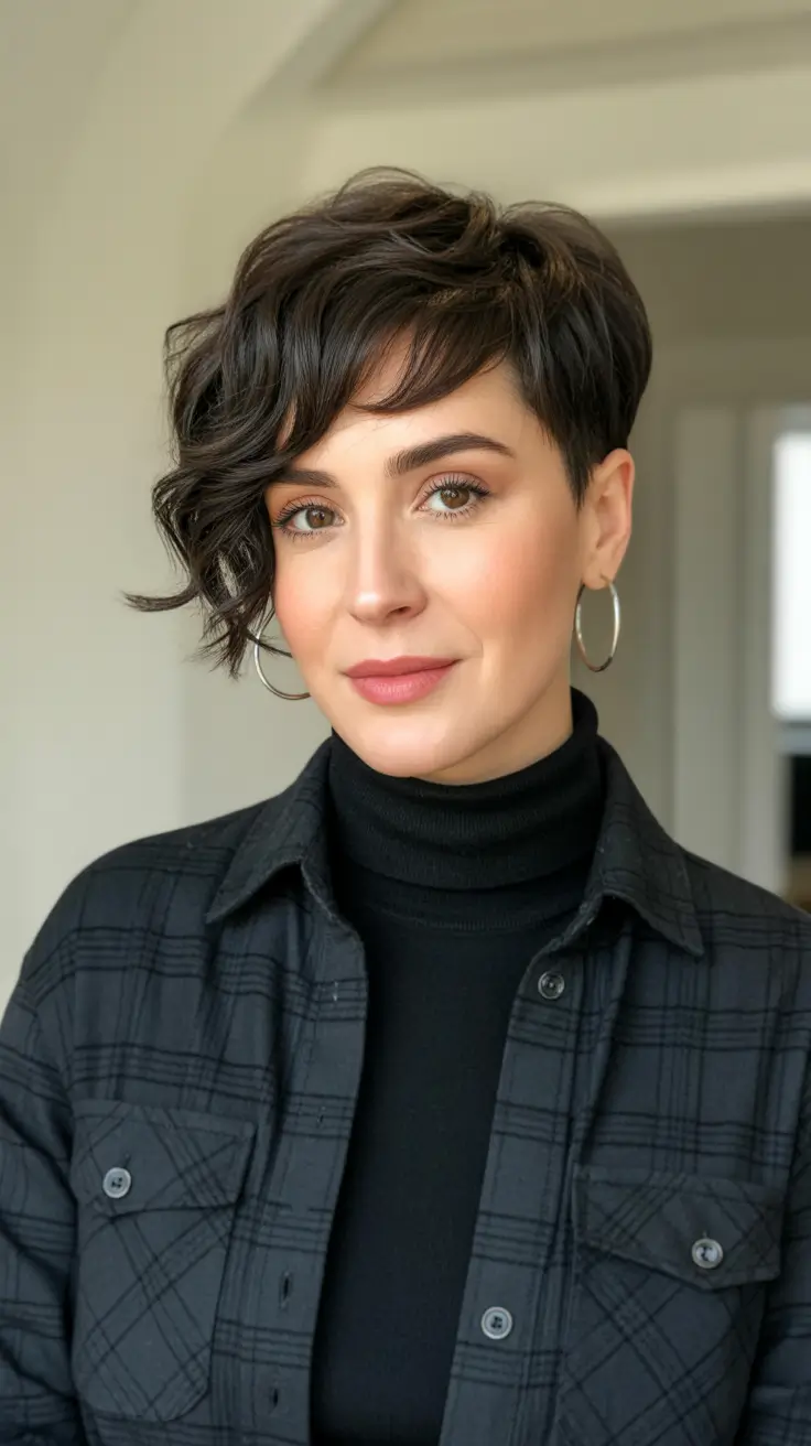 Trendy pixie haircuts 2026 - Asymmetrical Wavy Pixie With One-Side Drama