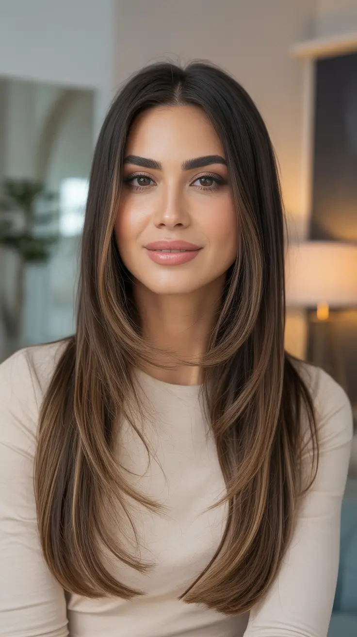 Trendy straight hairstyles 2026 + Long Straight Layers With Soft Face-Framing Pieces