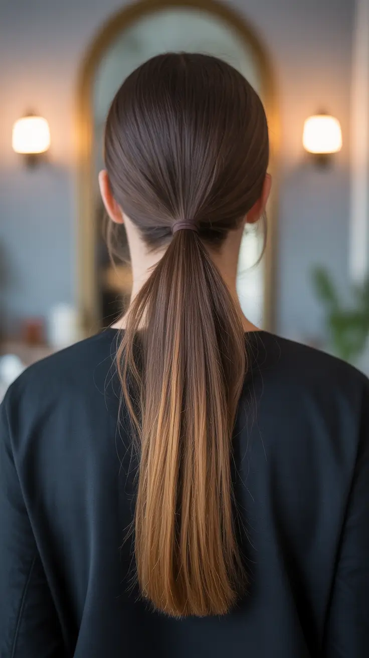 Trendy straight hairstyles 2026 + Low Sleek Ponytail With A Straight, Clean Fall