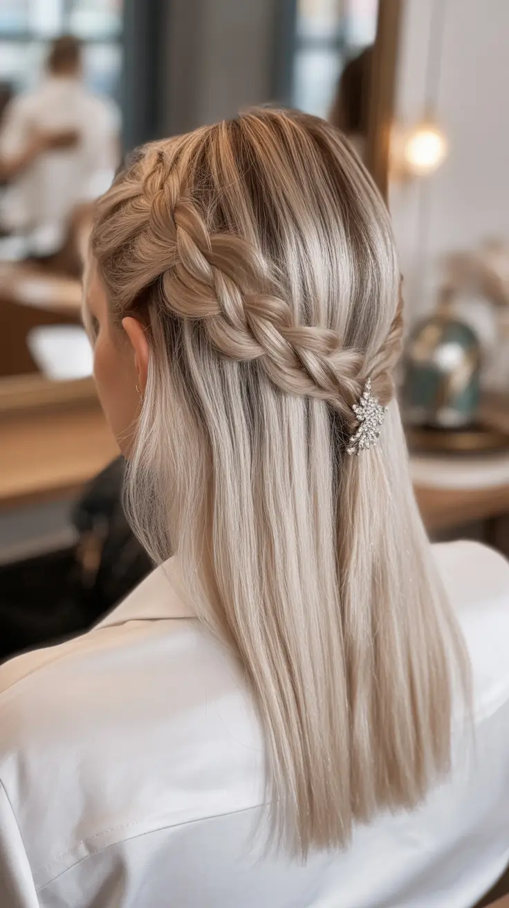Trendy straight hairstyles 2026 + Formal Half-Up Braid With Straight Icy Length
