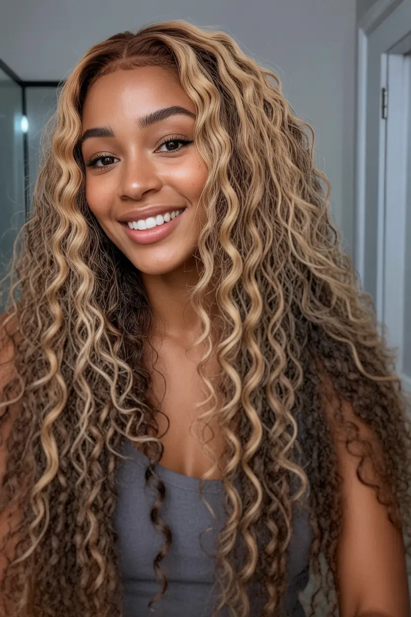 Best hair color for dark skin 2026 + Golden Blonde Curly Dimension With Springy Definition