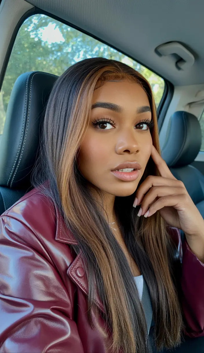 Best hair color for dark skin 2026 + Chocolate Brown Sleek Length With Golden Face Frame