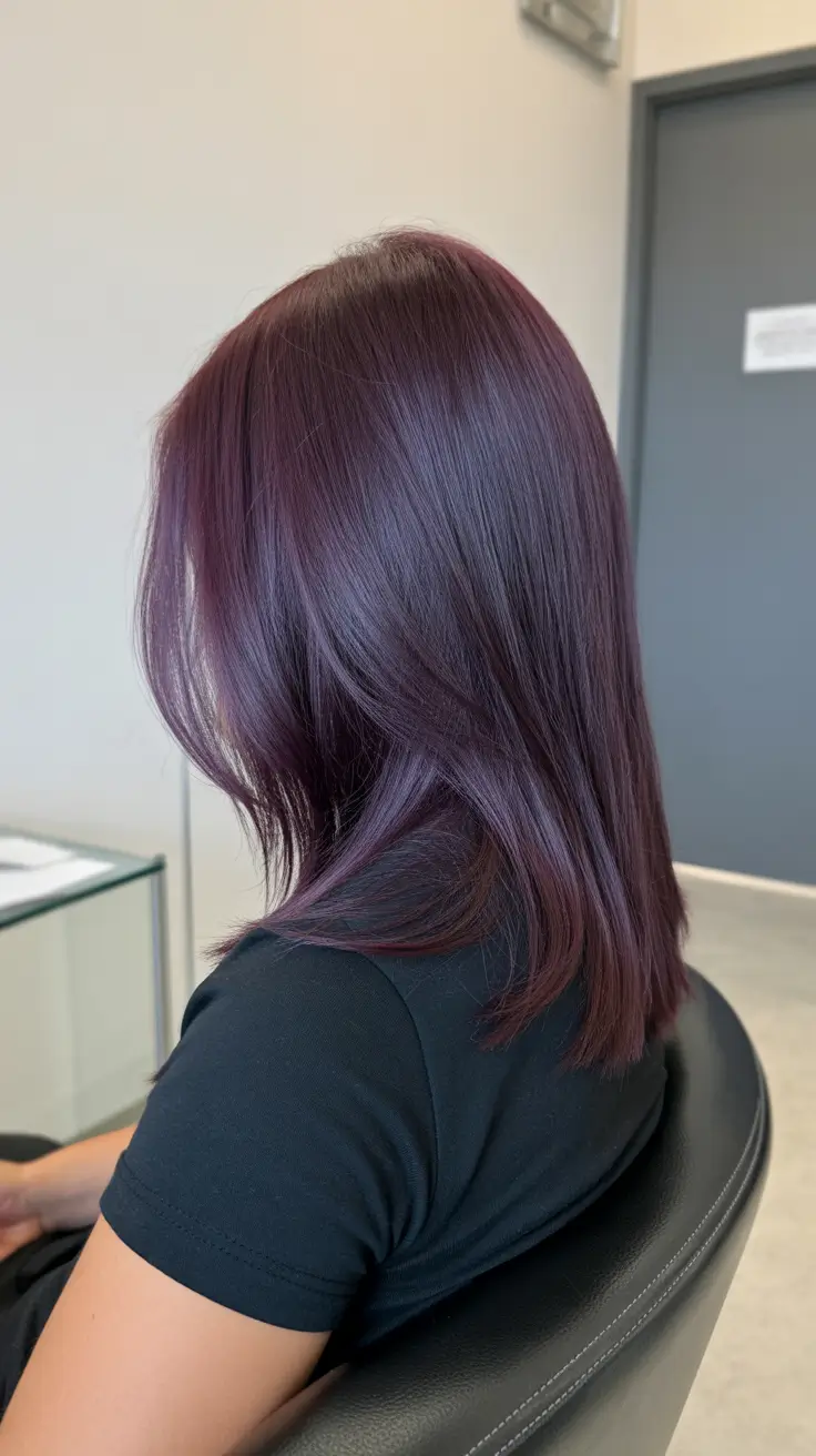 Best hair color for light skin 2026 + Smoky Plum Shine For A Sleek Shoulder-Length Cut