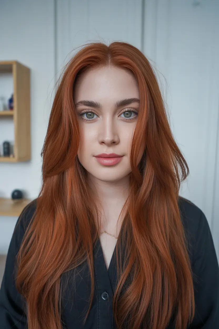 Best hair color for light skin 2026 + Polished Auburn Length With Soft Face-Framing Layers