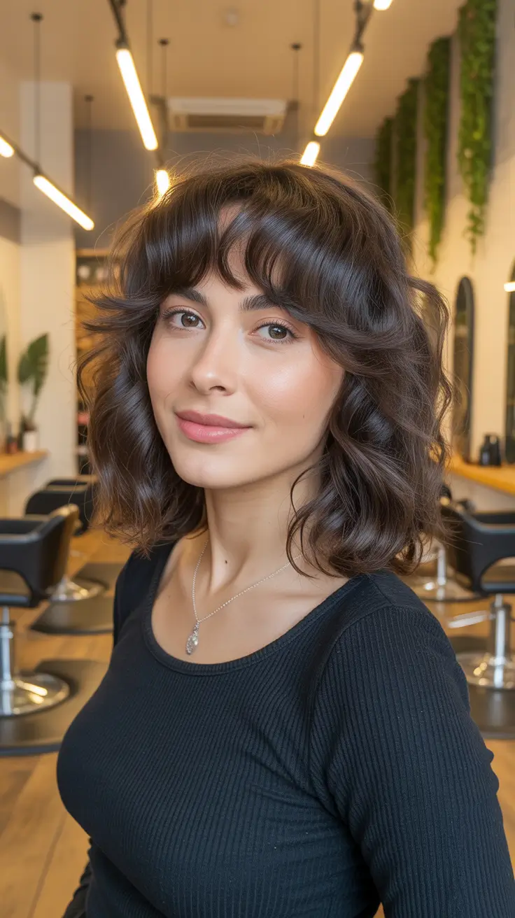 Best hair color for light skin 2026 + Espresso Waves With Soft Fringe