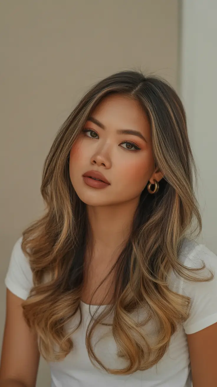 Best hair color for tan skin 2026 + Silky Caramel Dimension With Soft Curtain Waves