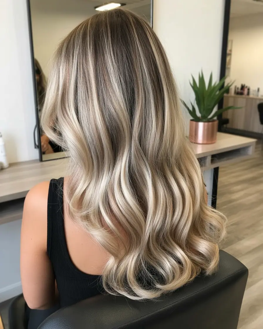 Best hair color for tan skin 2026 + Cool Beige Blonde Balayage With Soft Waves