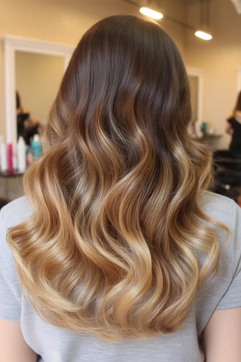 Best hair color for tan skin 2026 + Sunlit Ombre Waves With Golden Ends