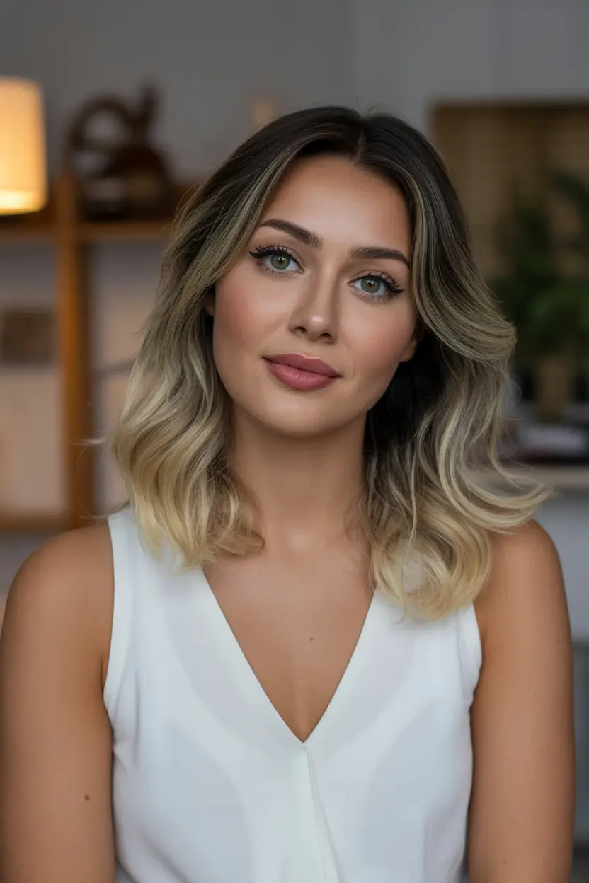 Best hair color for tan skin 2026 + Smoky Beige Blonde Lob With Shadow Root