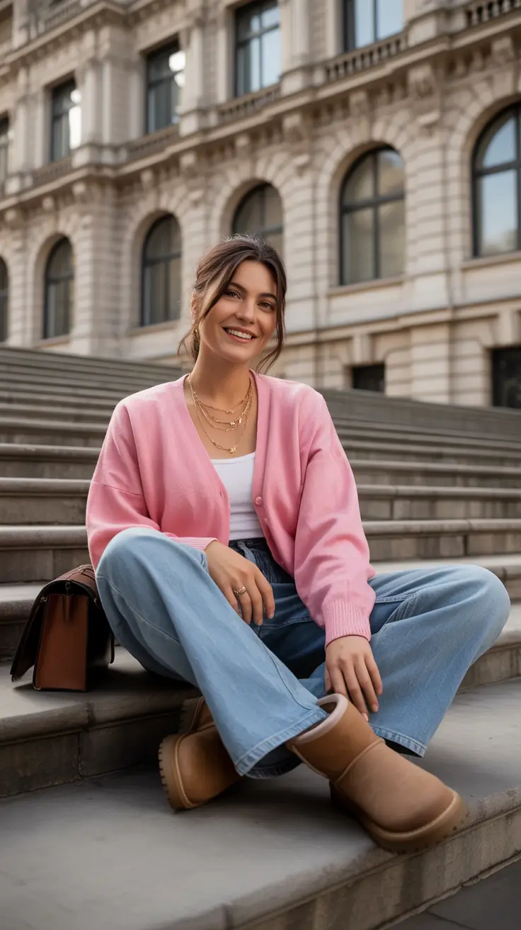 best cold spring outfit 2026 + Pink Cardigan Comfort For City Steps And Chill Wind