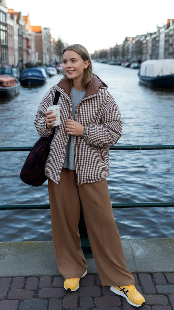 best cold spring outfit 2026 + Gingham Puffers And Coffee Walk Energy