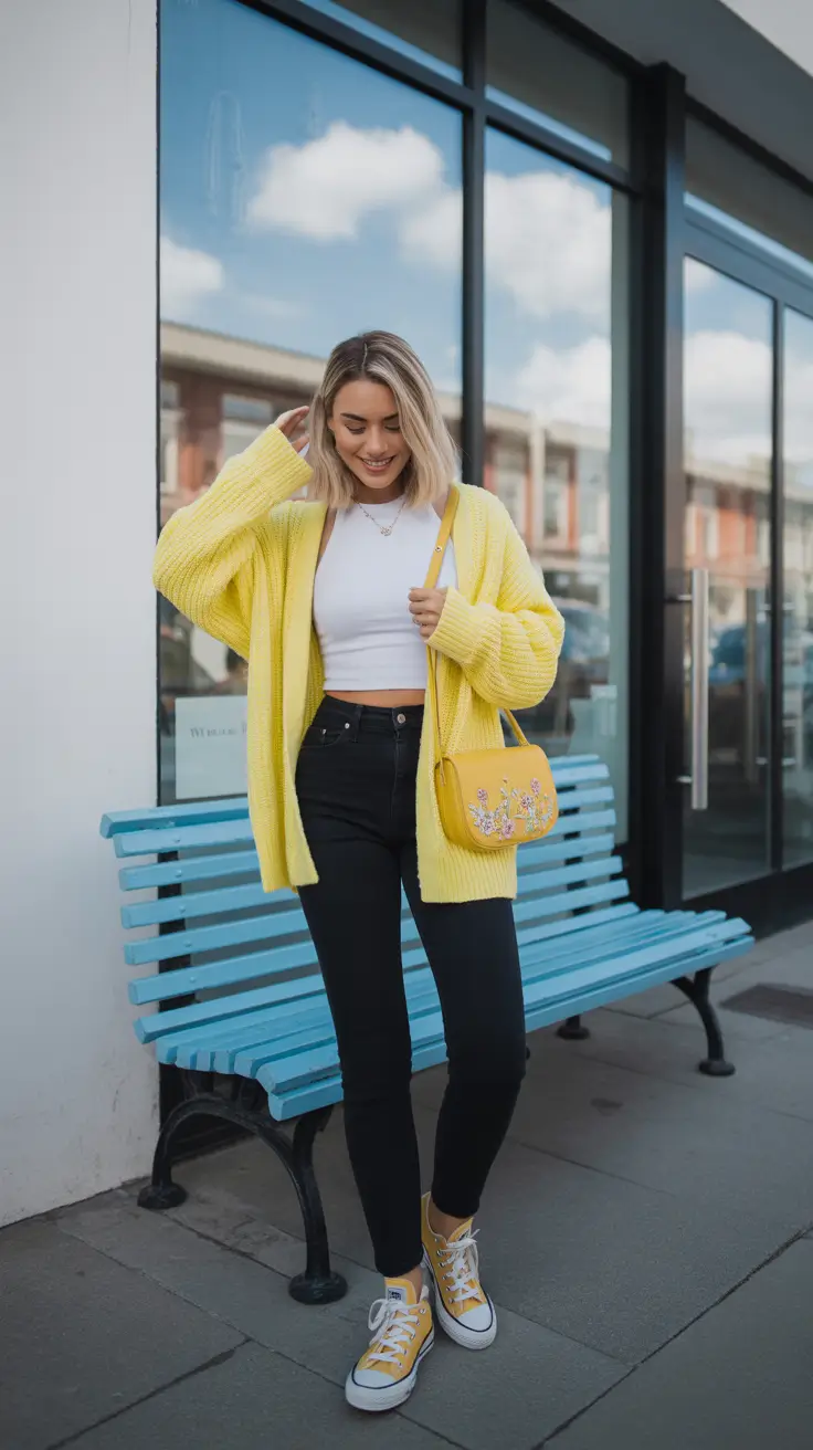 comfy spring outfits 2026 Yellow Knit For Bright Spring Energy