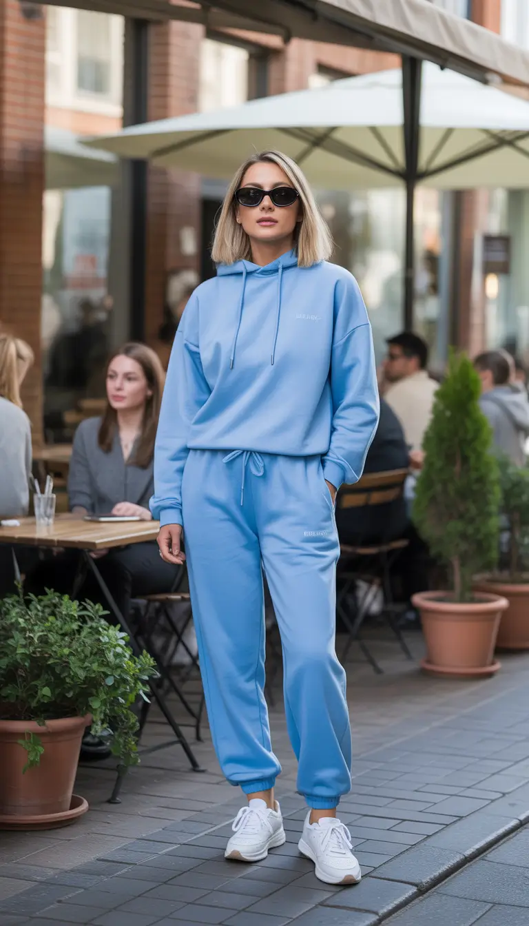 comfy spring outfits for casual wear 2026 Monochrome Comfort In A Soft Blue Palette