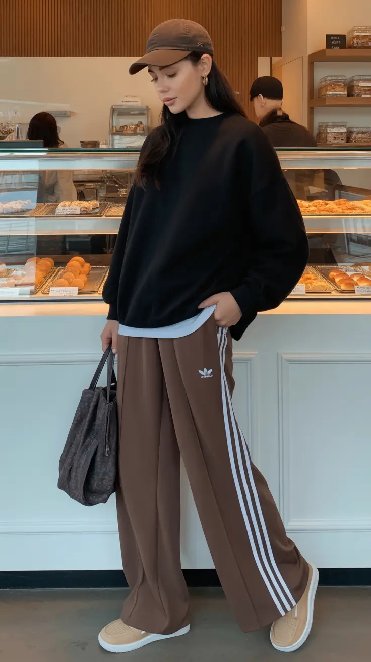 cozy early spring outfits 2026 + Bakery Chic With Sweatshirt Layers And Track Pants
