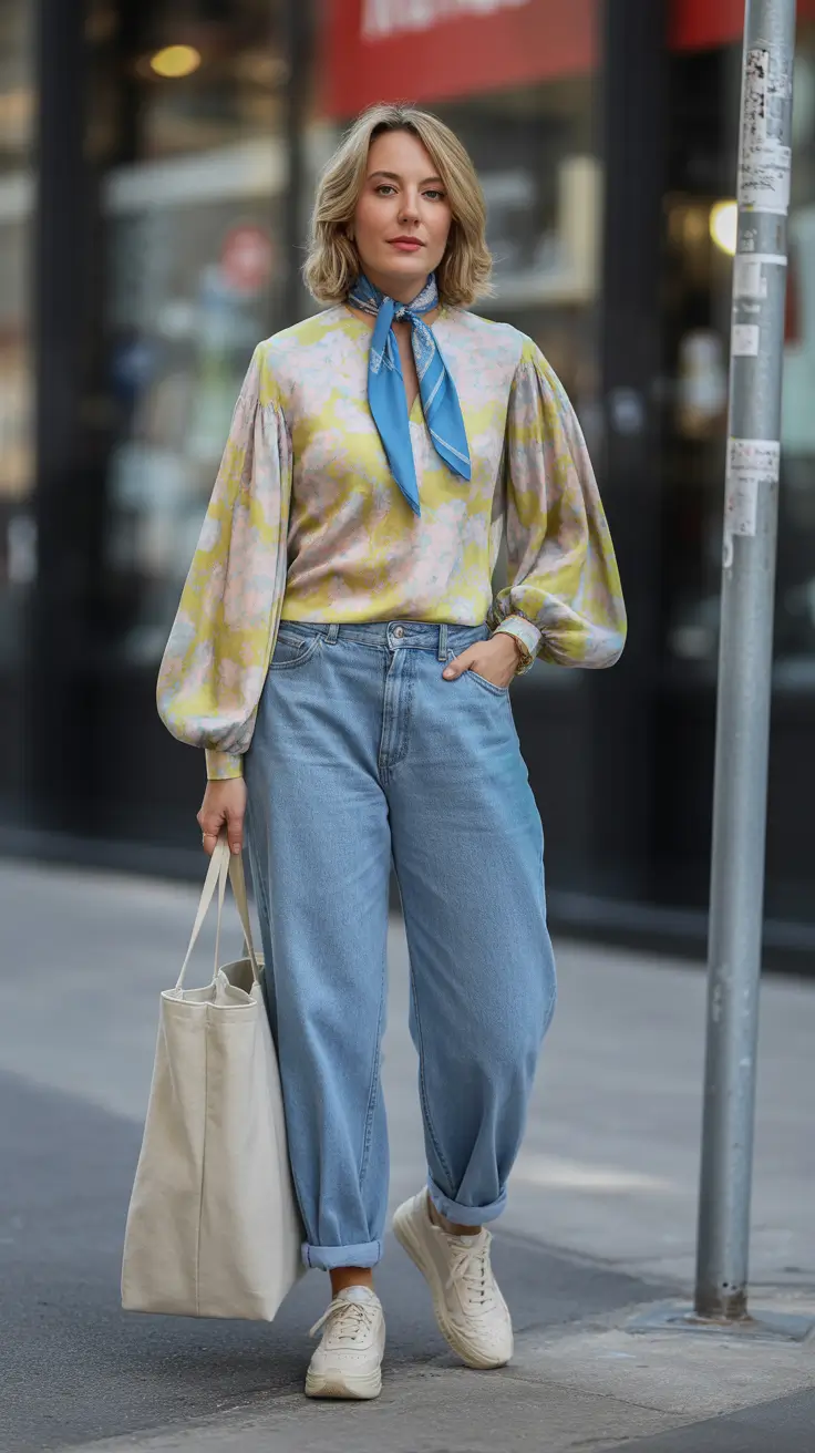 cozy early spring outfits 2026 Pastel Blouse And Scarf Styling That Feels Like Spring Finally Showed Up