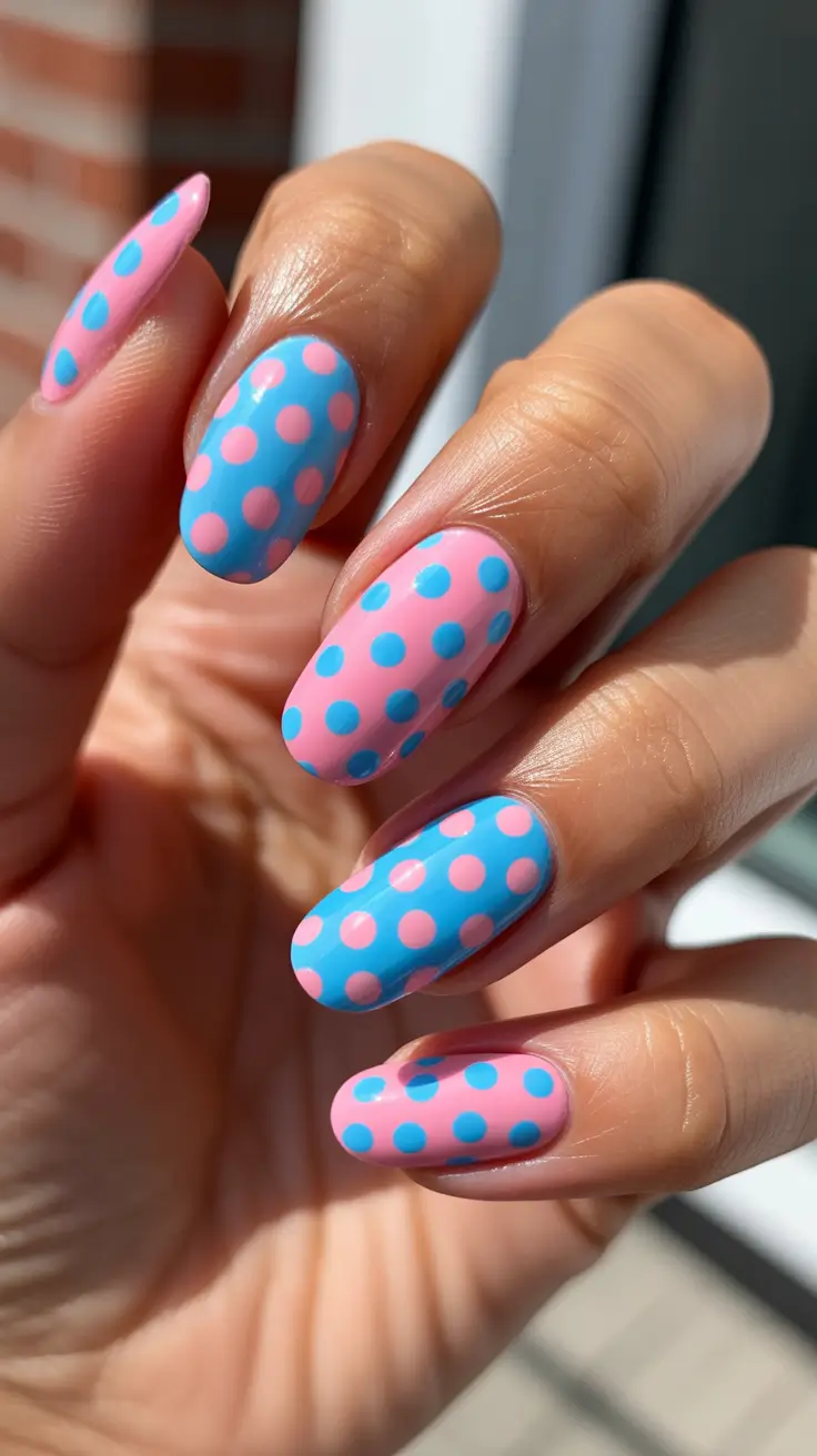 bright fun spring nails 2026 retro polka-dot bubblegum combo