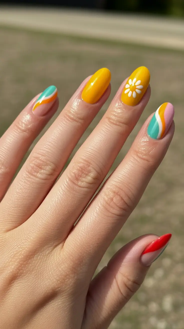 bright fun spring nails 2026 Sunshine Waves And Bold Spring Contrast