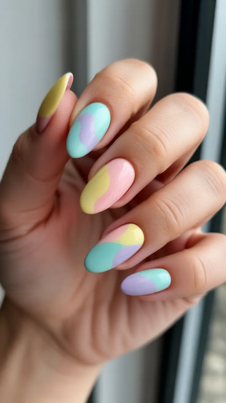 bright fun spring nails 2026 Pastel Puzzle Waves In Soft Spring Hues