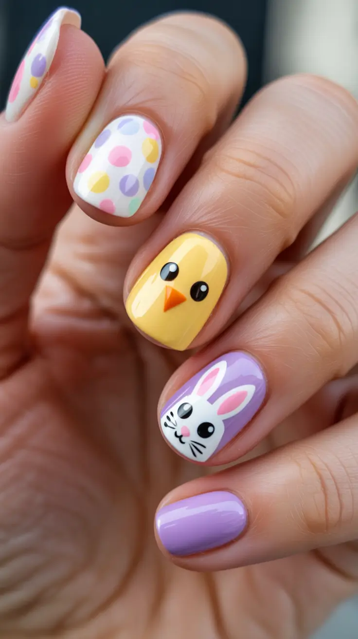 bright fun spring nails 2026 Playful Easter Pop With Character Art