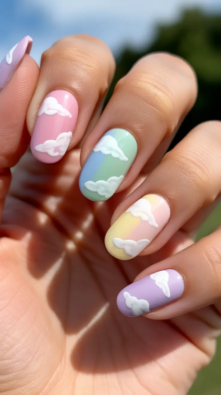 bright fun spring nails 2026 Soft Pastel Clouds For Dreamy Spring Days