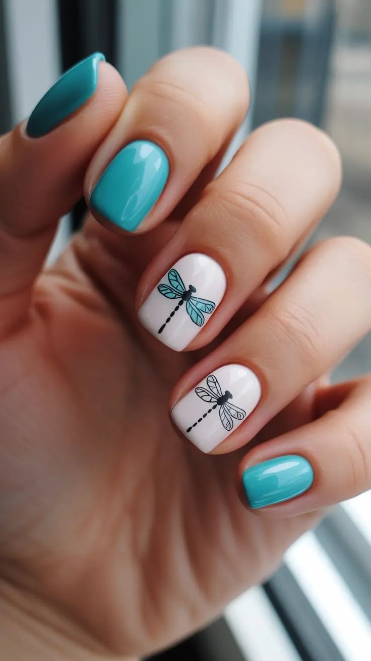 bright fun spring nails 2026 Dragonfly Elegance In Turquoise Tones