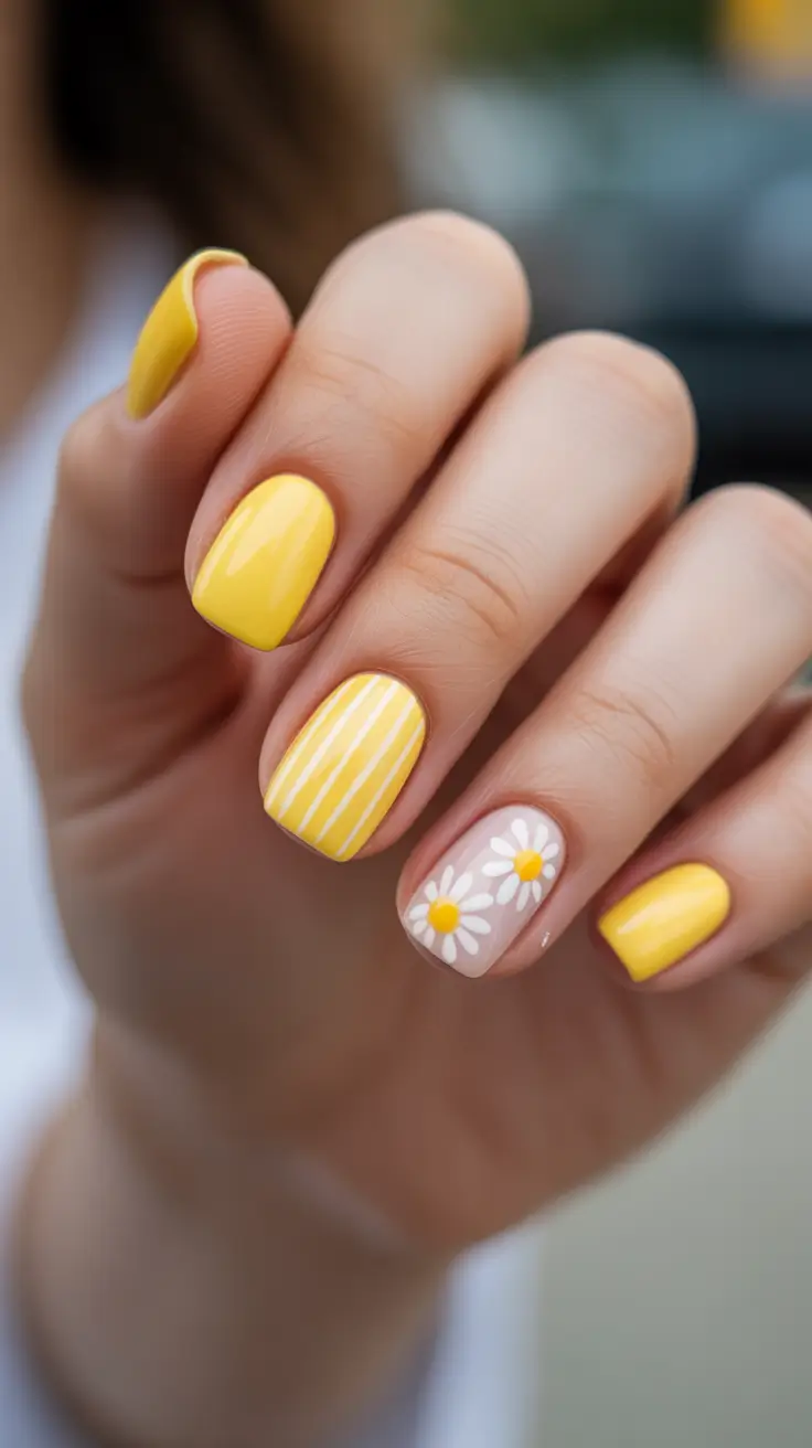bright fun spring nails 2026 sunlit yellow blossoms soft girl twist