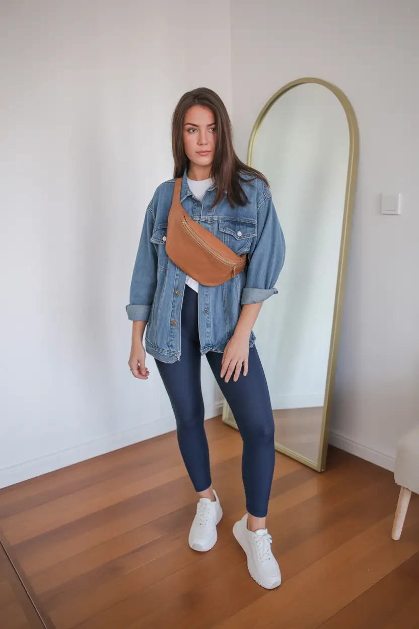 cozy leggings outfit spring 2026 A Classic Denim And Leggings Combo With A Warm Twist
