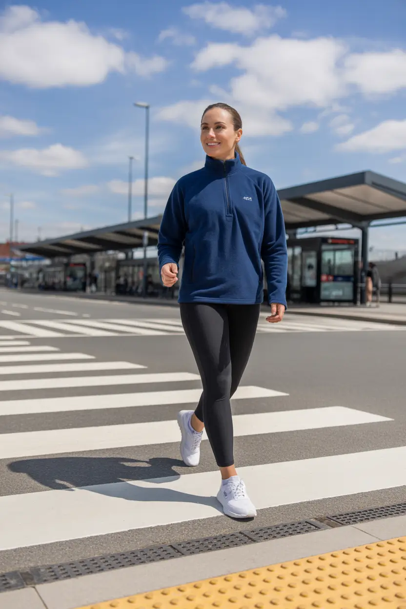 cozy leggings outfit spring 2026 Navy Softness For A Breezy Transit Day