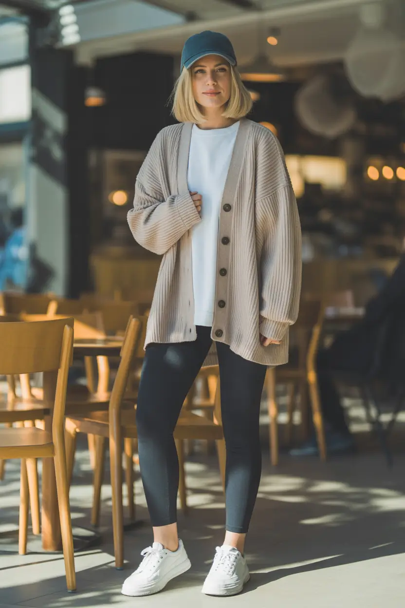 cozy leggings outfit spring 2026 Cozy Cardigan Layers For Coffee Shop Afternoons