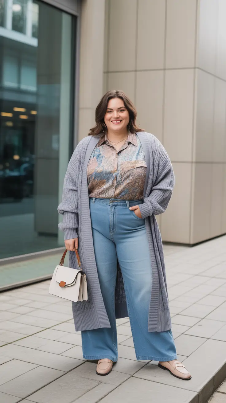 sophisticated plus size spring outfits 2026 Soft-Blue-Layers-With-Relaxed-Wide-Leg-Denim