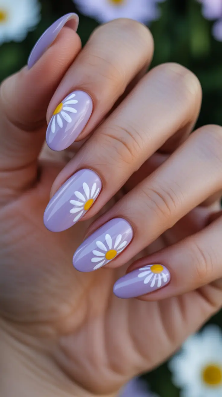 spring almond nails 2026 Lavender Daisy Cheer