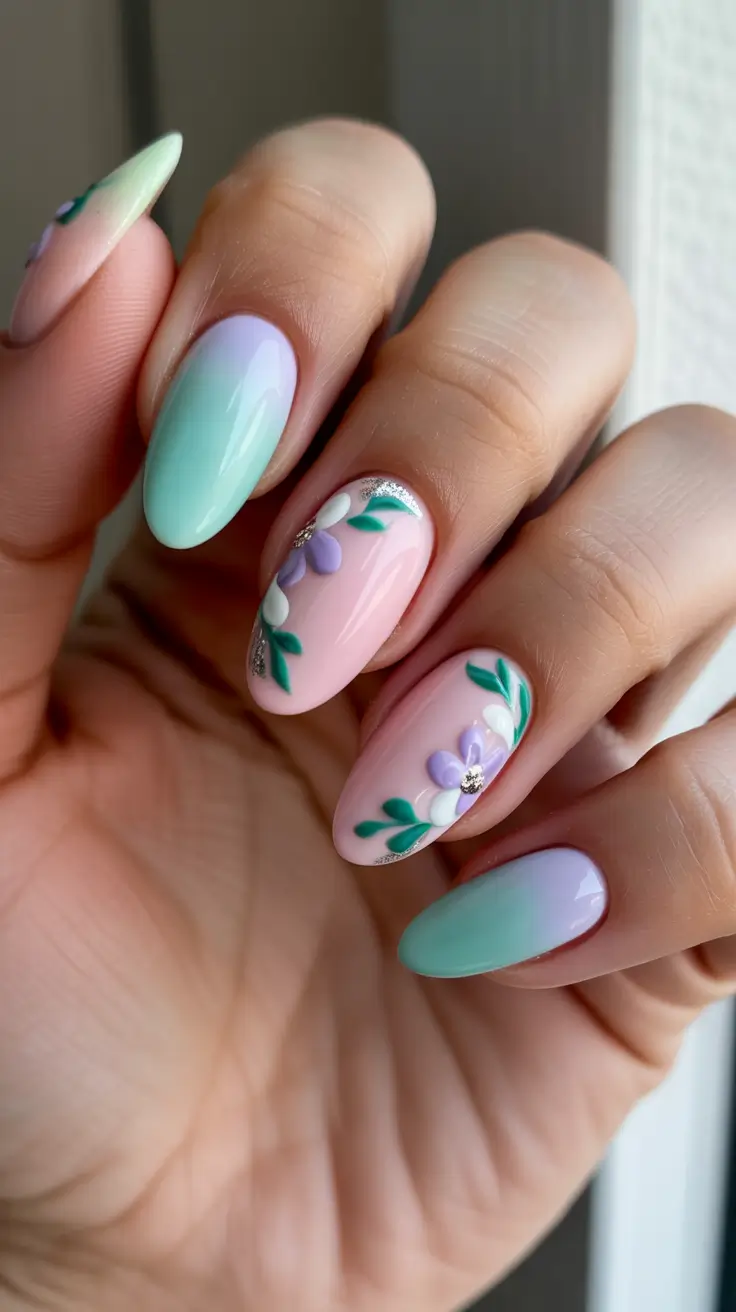 spring almond nails 2026 Mint Petal Garden
