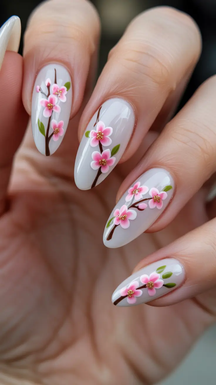 spring almond nails 2026 Blossoming Spring Branches