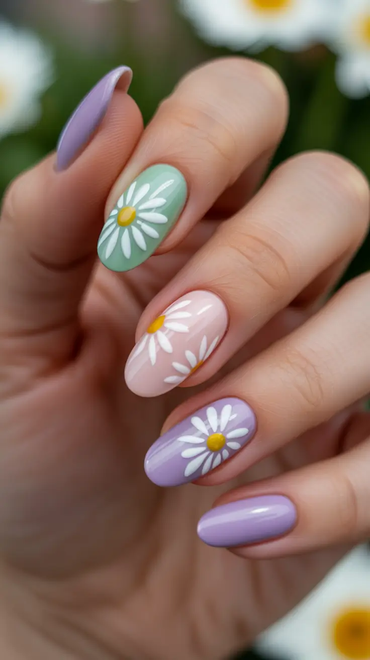 spring almond nails 2026 Pastel Daisy Mix