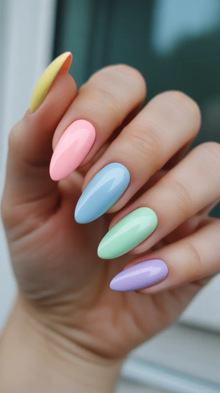 spring almond nails 2026 Pastel Almond Glow