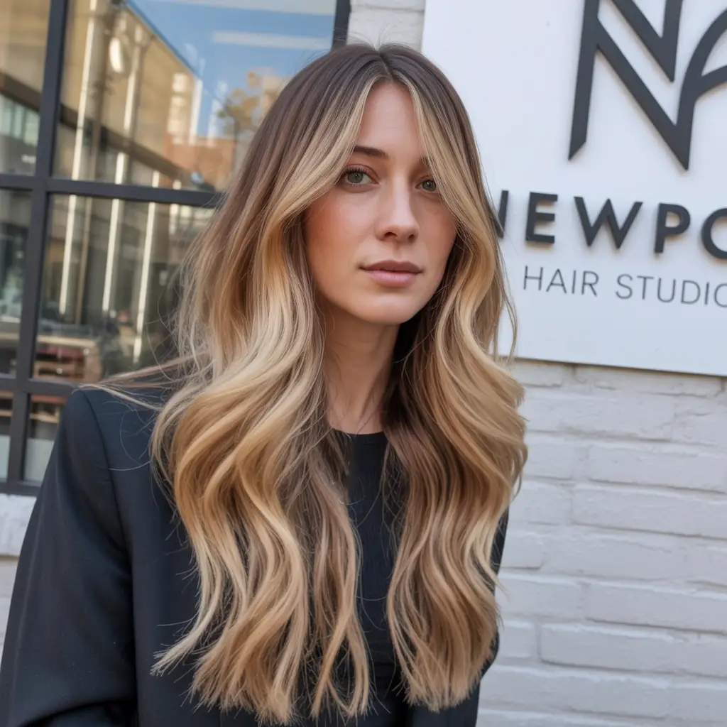 beautiful spring balayage hair color ideas 2026 + Butter Beige Blonde Balayage With Airy Face Framing