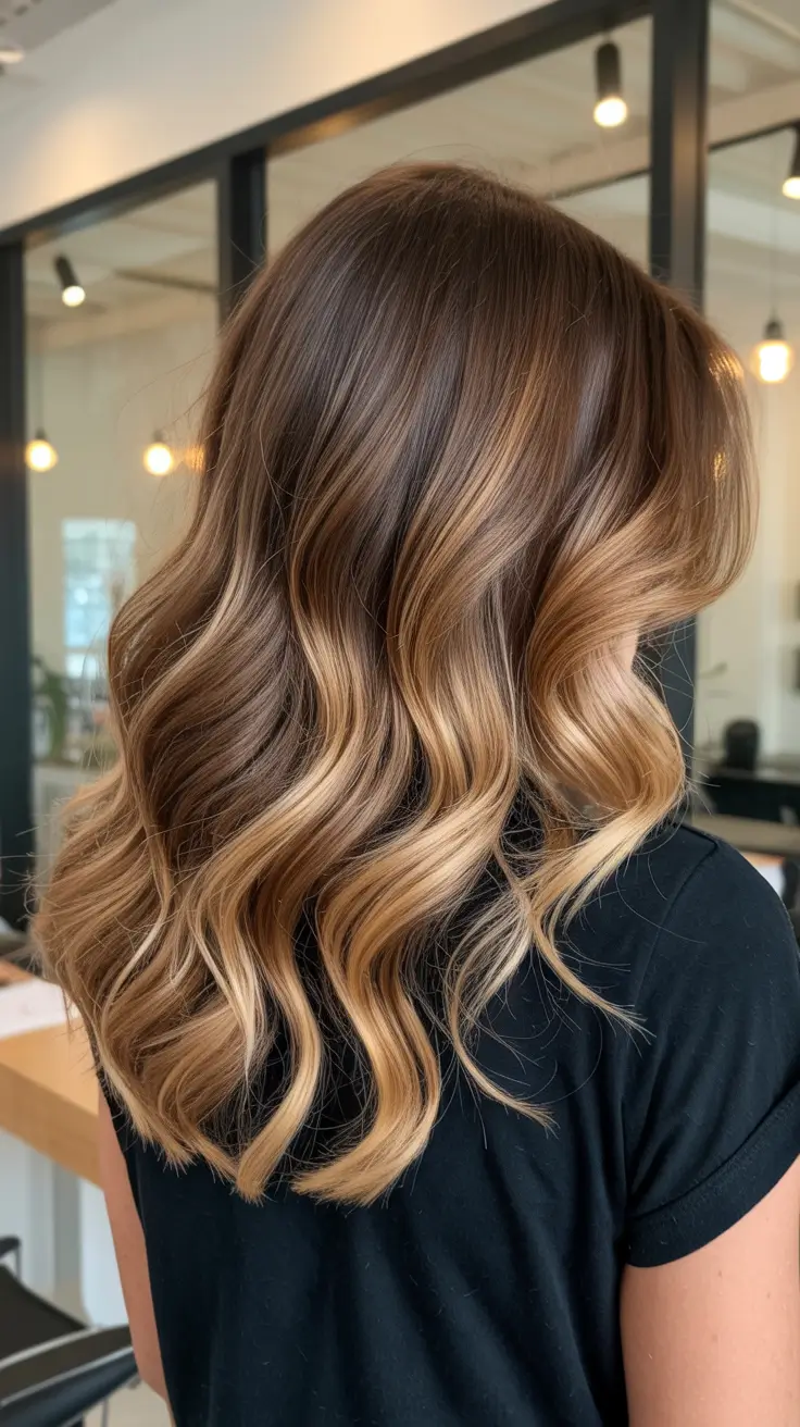 beautiful spring balayage hair color ideas 2026 + Toasted Honey Balayage On A Shoulder-Grazing Wave