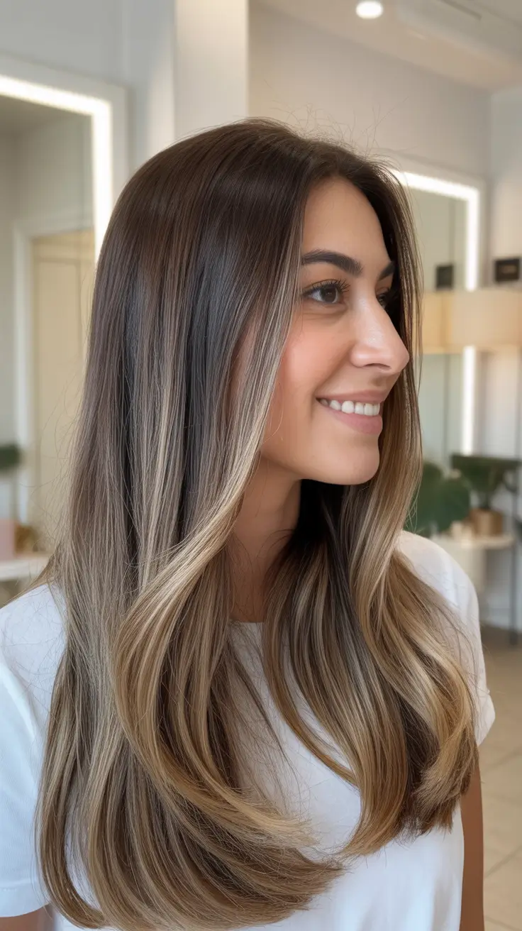 beautiful spring balayage hair color ideas 2026 + Honey Caramel Brunette Balayage With Face-Framing Brightness