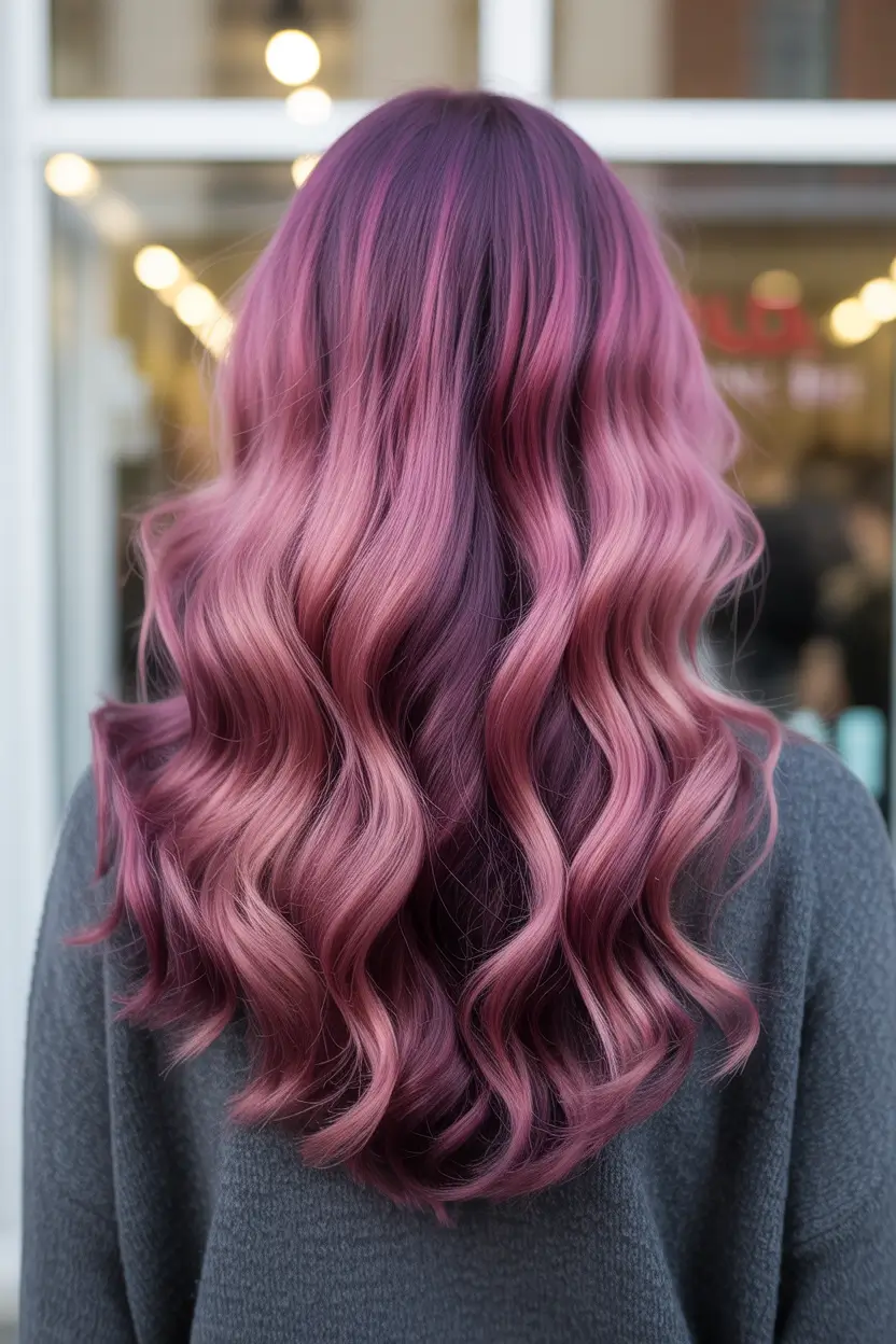 beautiful spring balayage hair color ideas 2026 + Smoky Lilac Balayage With Velvet Dimension