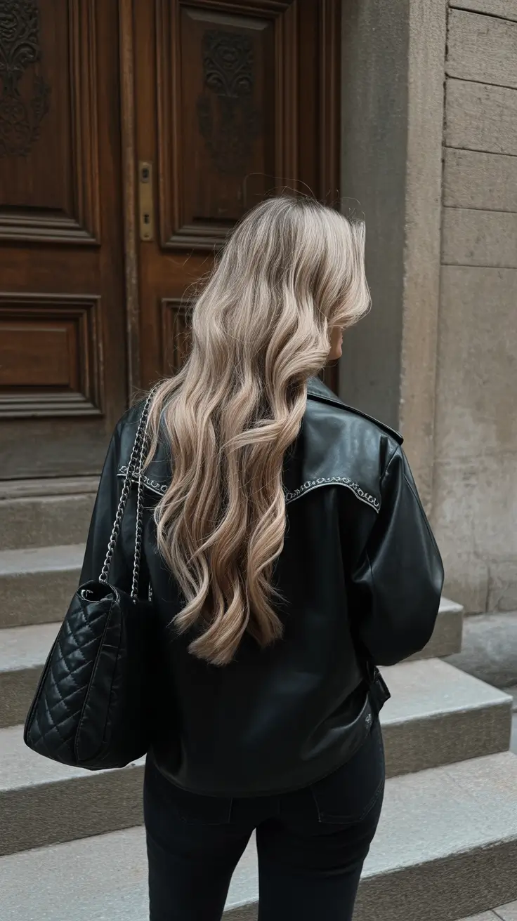 trendy spring blonde hair color looks 2026 + Smoky Beige Blonde Balayage With Glossy Waves